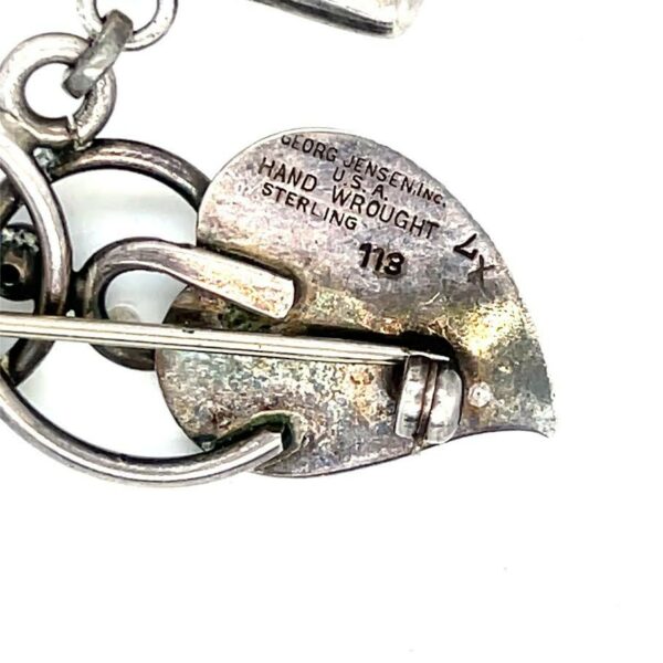 GEORG JENSEN STERLING SILVER HAND WROUGHT LEAF DANGLE LOCKET BROOCH PIN #113 - Image 4