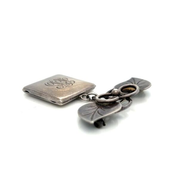 GEORG JENSEN STERLING SILVER HAND WROUGHT LEAF DANGLE LOCKET BROOCH PIN #113 - Image 10