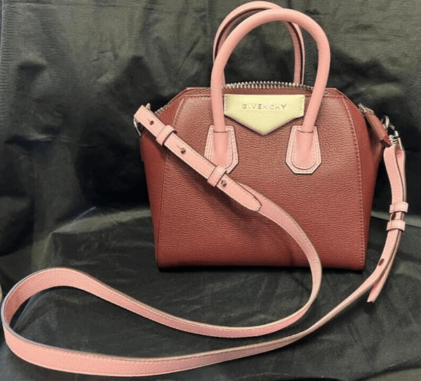 GIVENCHY GOATSKIN MINI TRI-COLOR ANTIGONA BURGUNDY PINK WHITE TOP HANDLE BAG - Image 8