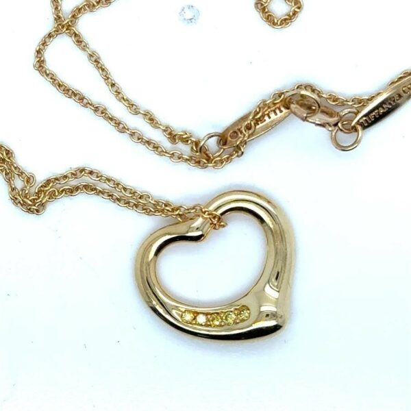 TIFFANY & CO. 18K YELLOW GOLD 16mm OPEN HEART 5 YELLOW DIAMOND PENDANT 16 - Image 2