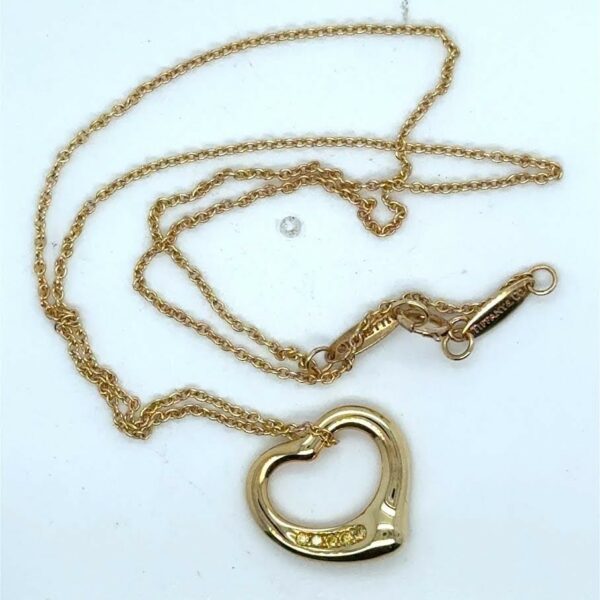 TIFFANY & CO. 18K YELLOW GOLD 16mm OPEN HEART 5 YELLOW DIAMOND PENDANT 16 - Image 4