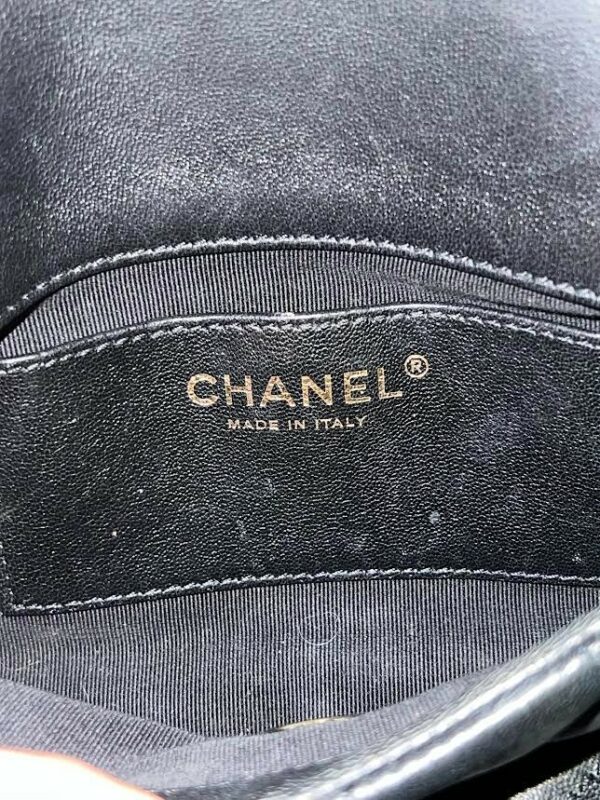 CHANEL CHAIN FRAME FLAP BAG QUILTED BLACK LAMBSKIN CHAIN LINK SHOULDER STRAP - Image 8