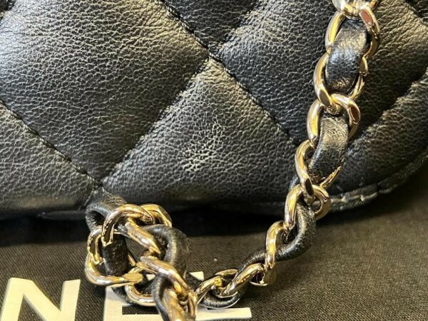 CHANEL CHAIN FRAME FLAP BAG QUILTED BLACK LAMBSKIN CHAIN LINK SHOULDER STRAP - Image 9