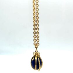 TIFFANY & CO. 18K YELLOW GOLD SCHLUMBERGER LAPIS LAZULI EGG PENDANT AND CHAIN