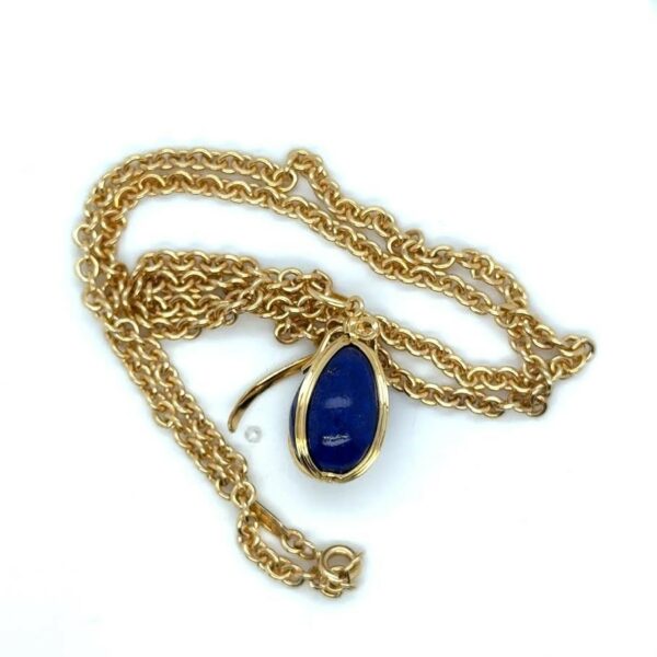 TIFFANY & CO. 18K YELLOW GOLD SCHLUMBERGER LAPIS LAZULI EGG PENDANT AND CHAIN - Image 2
