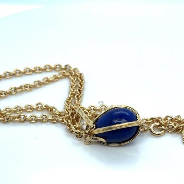 TIFFANY & CO. 18K YELLOW GOLD SCHLUMBERGER LAPIS LAZULI EGG PENDANT AND CHAIN - Image 3