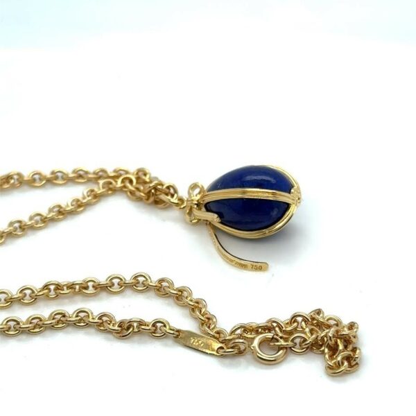 TIFFANY & CO. 18K YELLOW GOLD SCHLUMBERGER LAPIS LAZULI EGG PENDANT AND CHAIN - Image 4