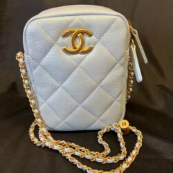 CHANEL MY PERFECT CAMERA BAG MINI BLUE IRIDESCENT W GOLD ADJUSTABLE CHAIN STRAP