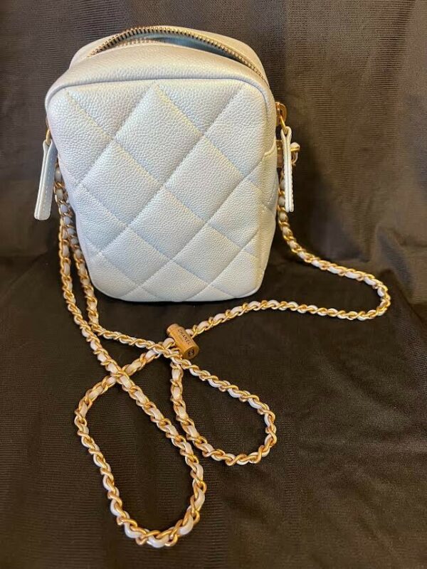 CHANEL MY PERFECT CAMERA BAG MINI BLUE IRIDESCENT W GOLD ADJUSTABLE CHAIN STRAP - Image 2