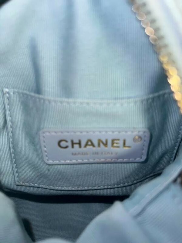 CHANEL MY PERFECT CAMERA BAG MINI BLUE IRIDESCENT W GOLD ADJUSTABLE CHAIN STRAP - Image 8