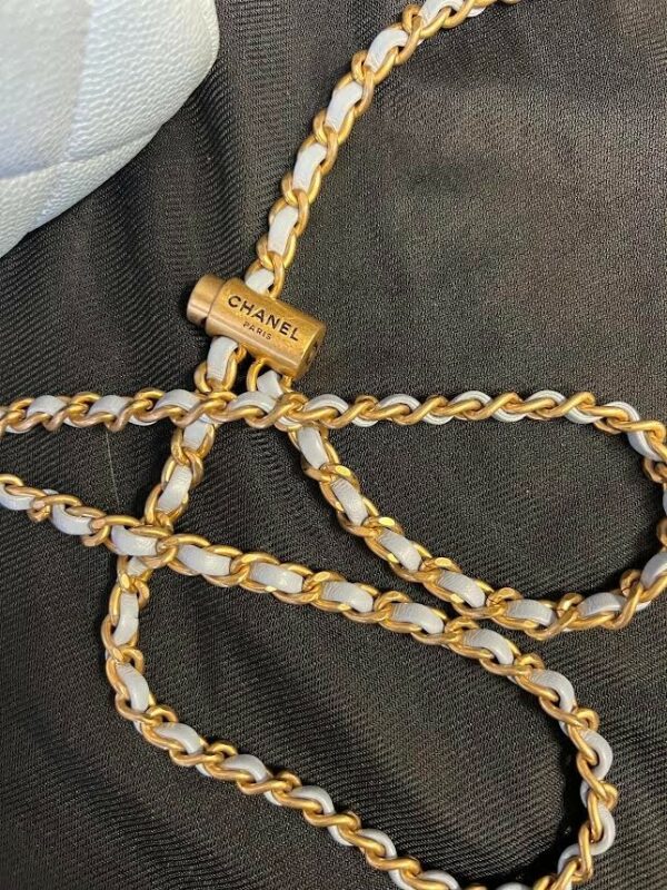CHANEL MY PERFECT CAMERA BAG MINI BLUE IRIDESCENT W GOLD ADJUSTABLE CHAIN STRAP - Image 9