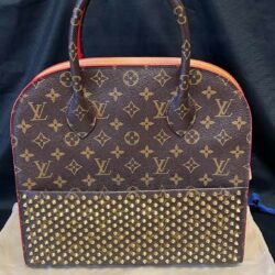 LOUIS VUITTON x CHRISTIAN LOUBOUTIN MONOGRAM STUDDED RED CALFHAIR TOP HANDLE BAG