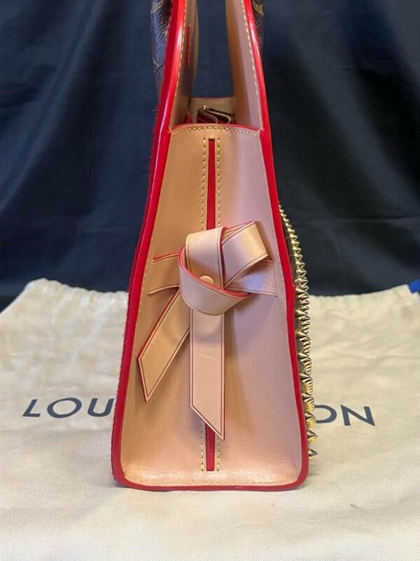 LOUIS VUITTON x CHRISTIAN LOUBOUTIN MONOGRAM STUDDED RED CALFHAIR TOP HANDLE BAG - Image 2