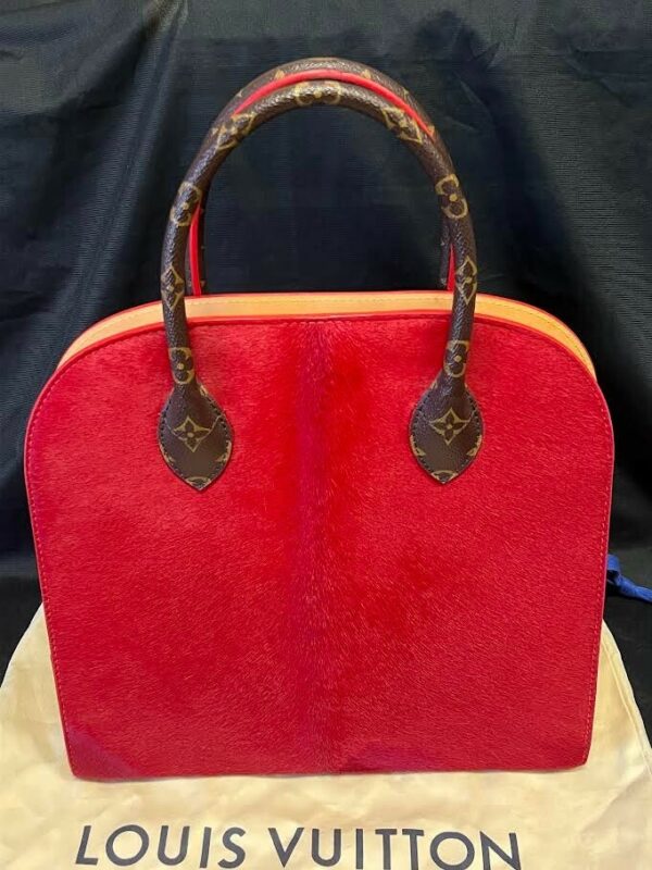 LOUIS VUITTON x CHRISTIAN LOUBOUTIN MONOGRAM STUDDED RED CALFHAIR TOP HANDLE BAG - Image 3