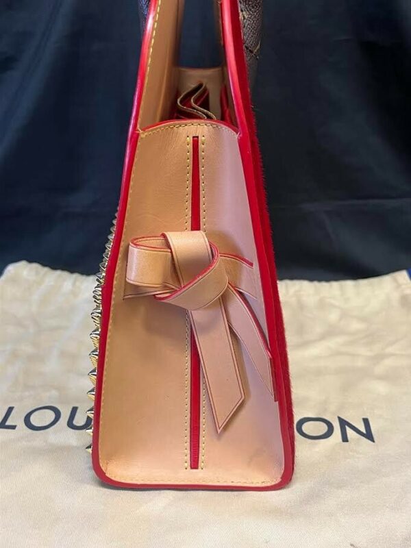 LOUIS VUITTON x CHRISTIAN LOUBOUTIN MONOGRAM STUDDED RED CALFHAIR TOP HANDLE BAG - Image 4