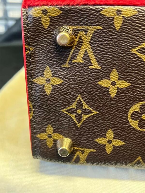 LOUIS VUITTON x CHRISTIAN LOUBOUTIN MONOGRAM STUDDED RED CALFHAIR TOP HANDLE BAG - Image 15