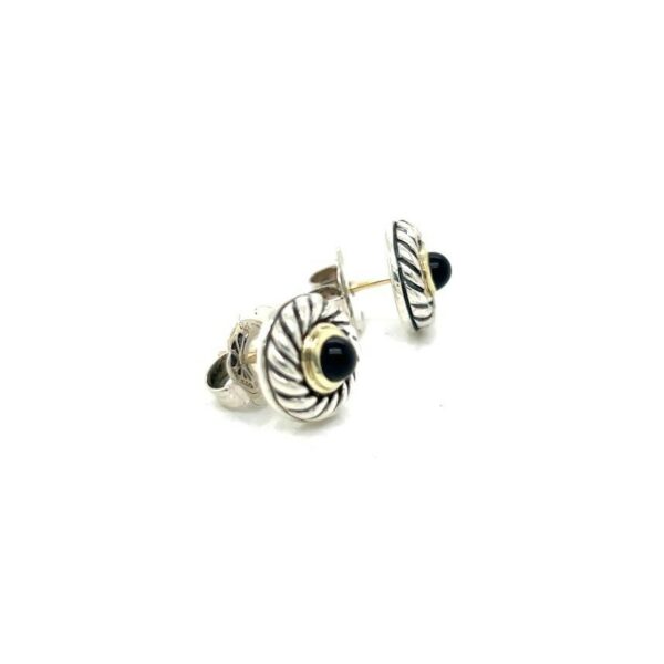 DAVID YUMAN 10mm COOKIE ONYX GOLD & SILVER STUD EARRINGS - Image 7