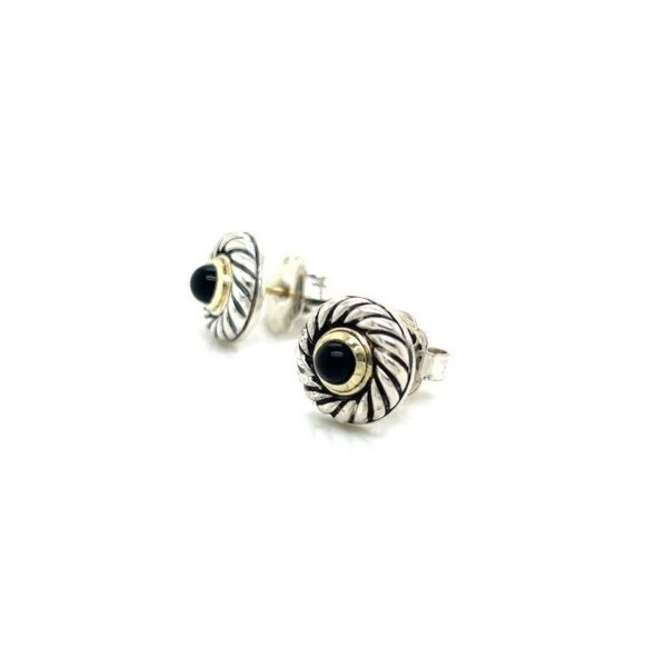DAVID YUMAN 10mm COOKIE ONYX GOLD & SILVER STUD EARRINGS - Image 8
