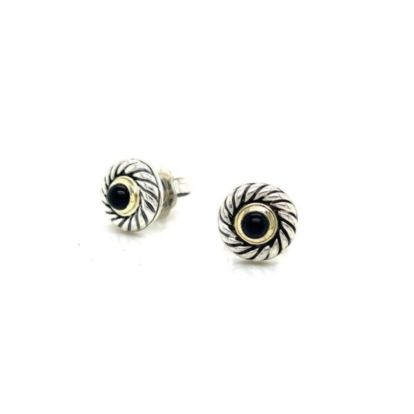 DAVID YUMAN 10mm COOKIE ONYX GOLD & SILVER STUD EARRINGS - Image 9