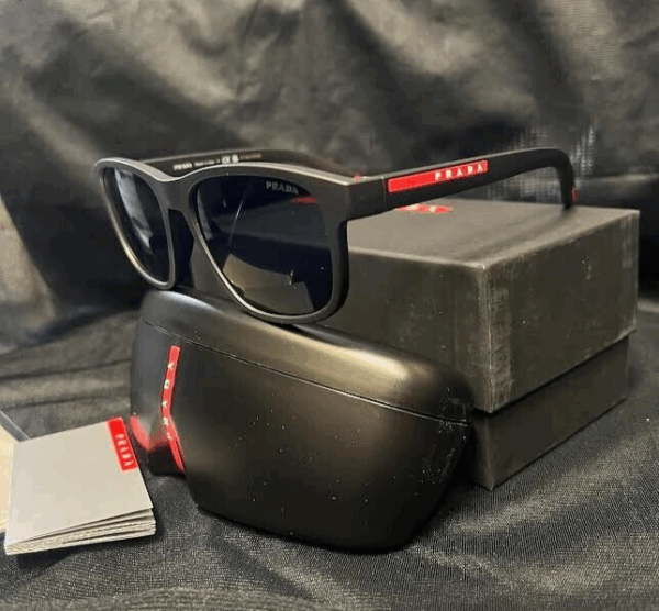 Prada Linea Rossa Sunglasses PS 06YS Matte Black Frame Dark Blue Mirror Lens - Image 6