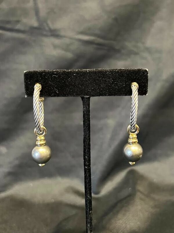 DAVID YUMAN COVERTIBLE DROP HOOP EARRINGS TAHITIAN PEARL SILVER 18K GOLD - Image 5