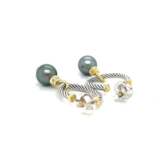 DAVID YUMAN COVERTIBLE DROP HOOP EARRINGS TAHITIAN PEARL SILVER 18K GOLD - Image 6