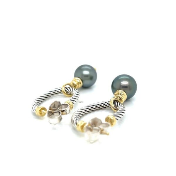 DAVID YUMAN COVERTIBLE DROP HOOP EARRINGS TAHITIAN PEARL SILVER 18K GOLD - Image 7