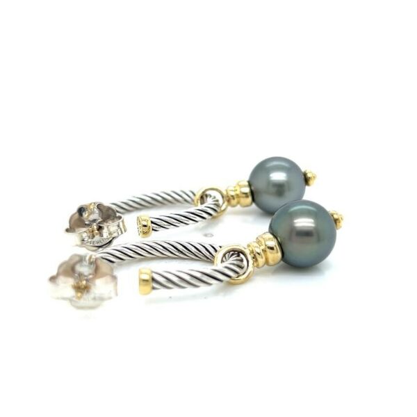 DAVID YUMAN COVERTIBLE DROP HOOP EARRINGS TAHITIAN PEARL SILVER 18K GOLD - Image 10