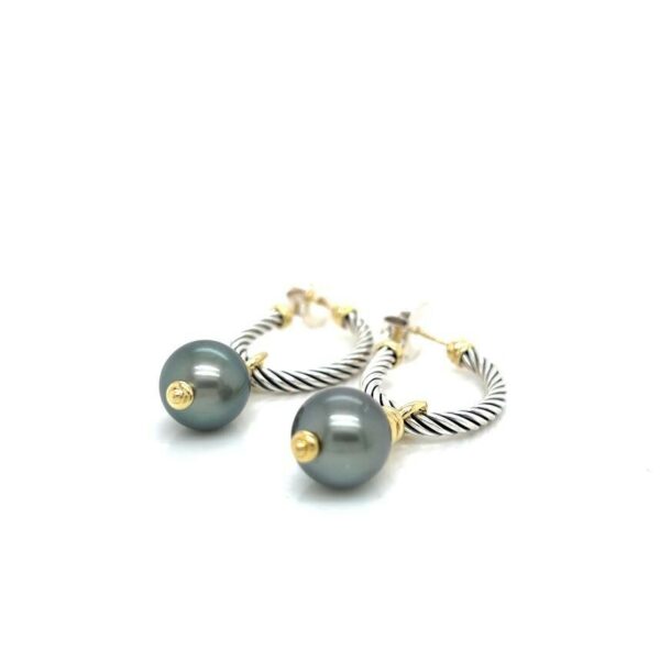 DAVID YUMAN COVERTIBLE DROP HOOP EARRINGS TAHITIAN PEARL SILVER 18K GOLD - Image 11