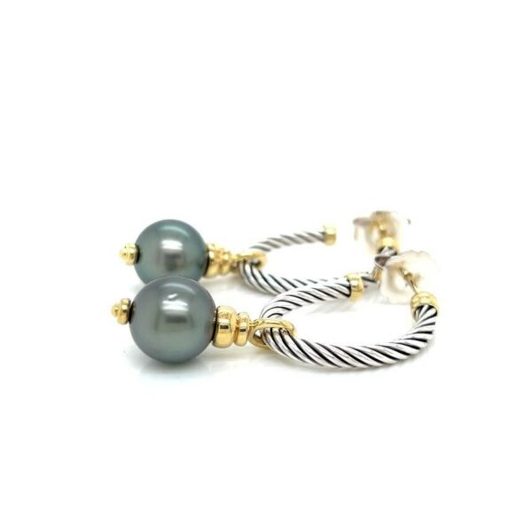 DAVID YUMAN COVERTIBLE DROP HOOP EARRINGS TAHITIAN PEARL SILVER 18K GOLD - Image 12