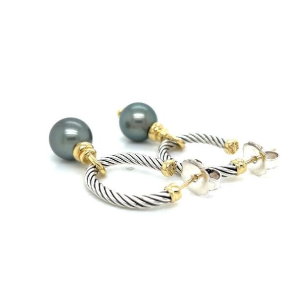 DAVID YUMAN COVERTIBLE DROP HOOP EARRINGS TAHITIAN PEARL SILVER 18K GOLD - Image 13
