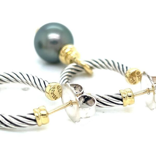 DAVID YUMAN COVERTIBLE DROP HOOP EARRINGS TAHITIAN PEARL SILVER 18K GOLD - Image 14