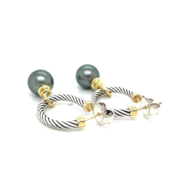 DAVID YUMAN COVERTIBLE DROP HOOP EARRINGS TAHITIAN PEARL SILVER 18K GOLD - Image 15